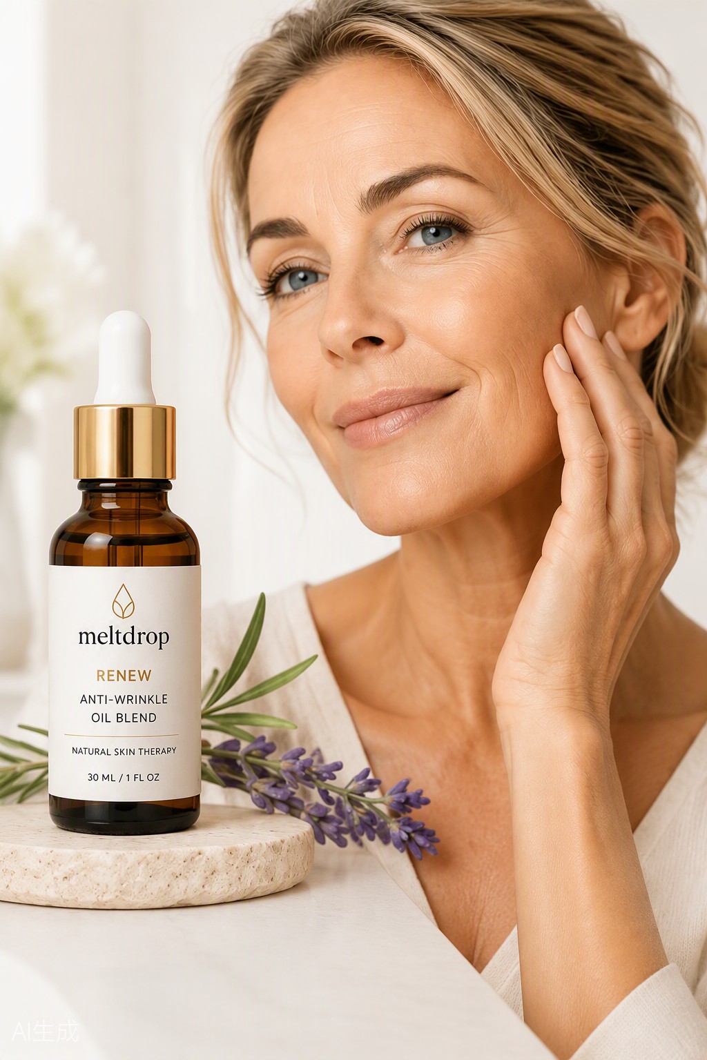 Woman with meltdrop anti-wrinkle oil blend